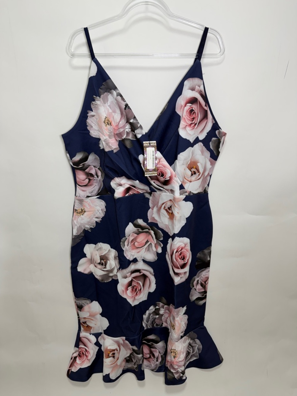 Navy Midi Dress with Pink Rose Print